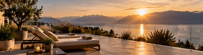 Terrasse d’une propriété de prestige face au lac